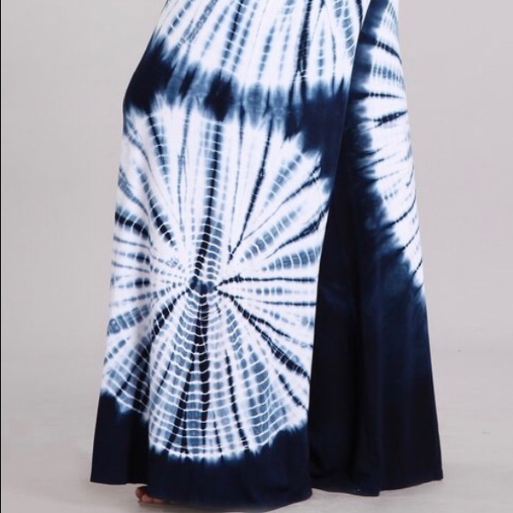 Plus Navy Tie Dye Palazzo Wide Leg Casual Pants - Picture 4 of 5
